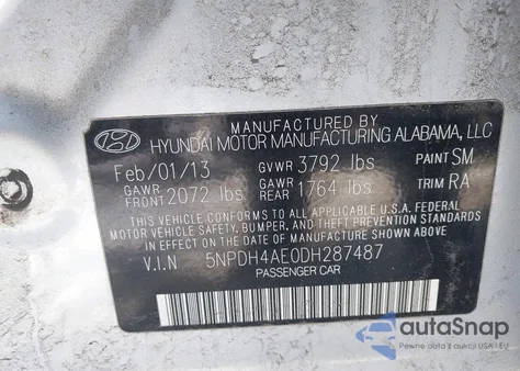 2013 Hyundai Elantra Gls from USA, damaged, VIN 5NPDH4AE0DH287487
